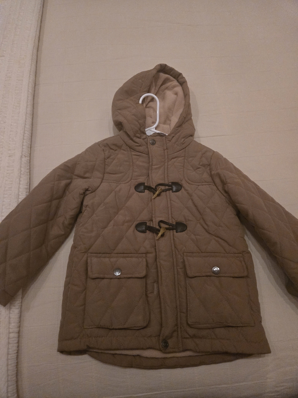 Perry Ellis "Boy" Quilted Hooded Toggle Coat - Tan